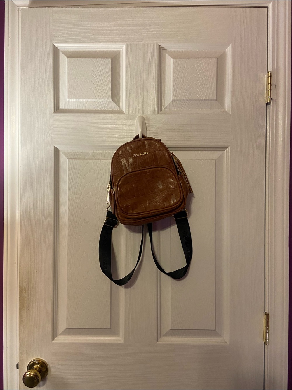 Steve Madden Chestnut Brown Mini Backpack with Black Straps
